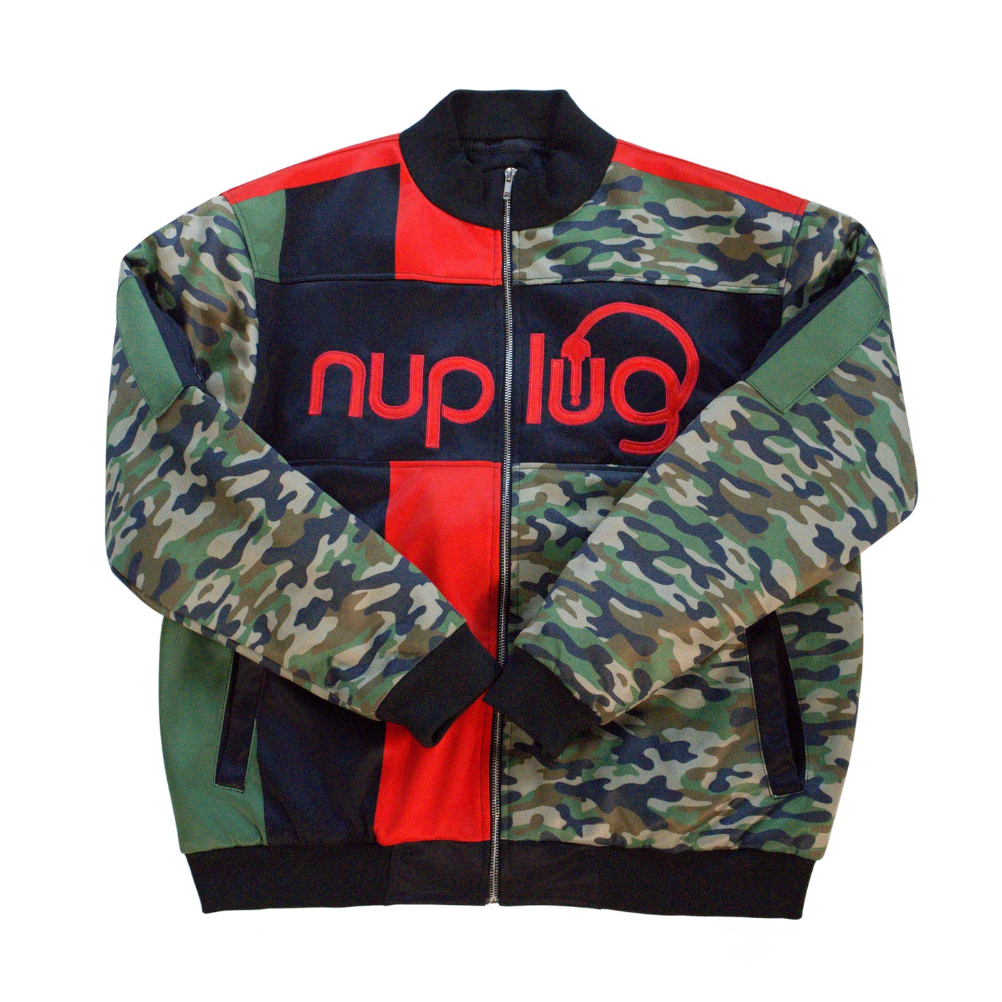 Green Camouflage, Red and Black Jacket