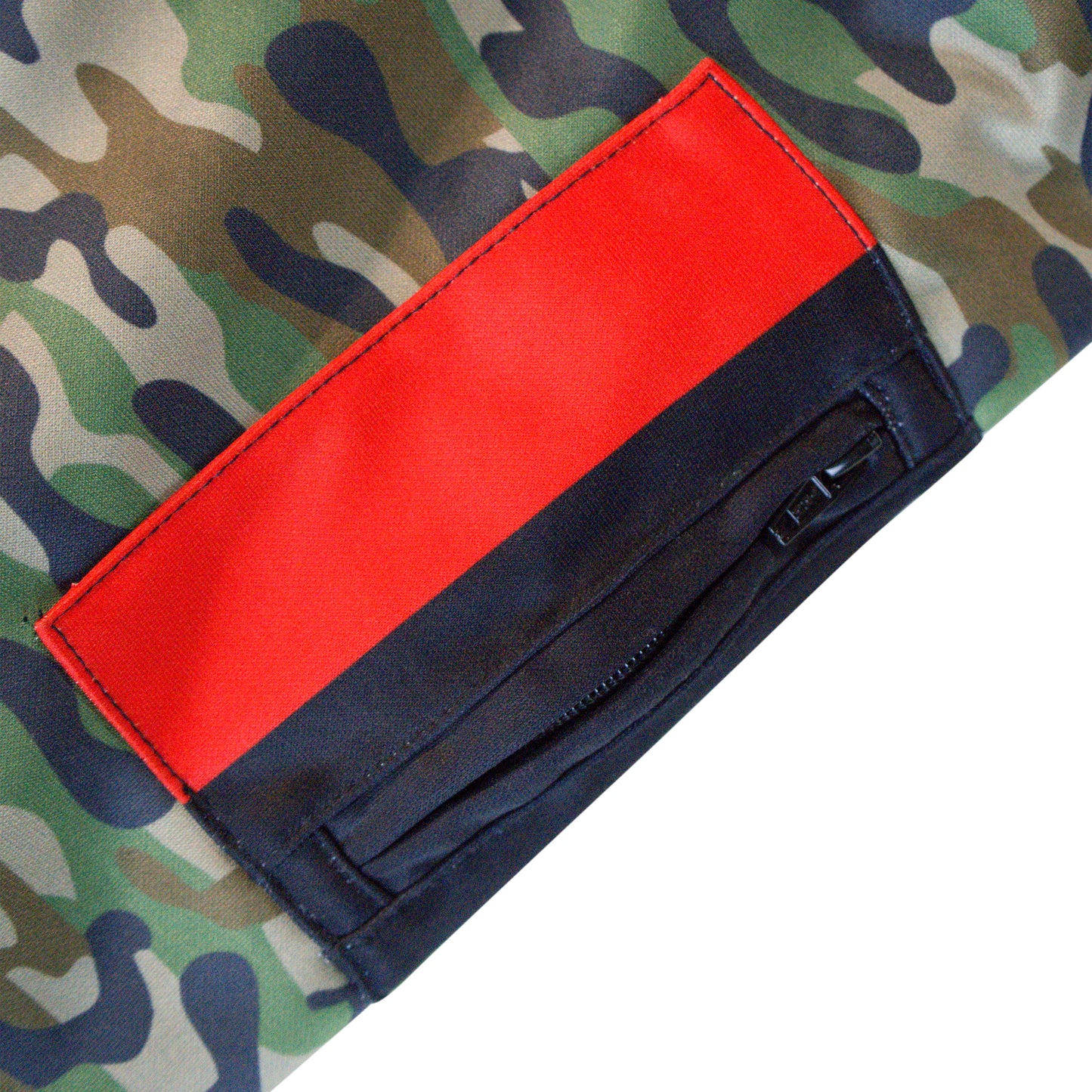 Green Camouflage, Red and Black Jacket