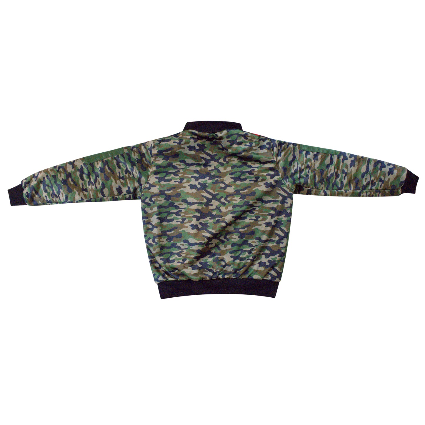 Green Camouflage, Red and Black Jacket