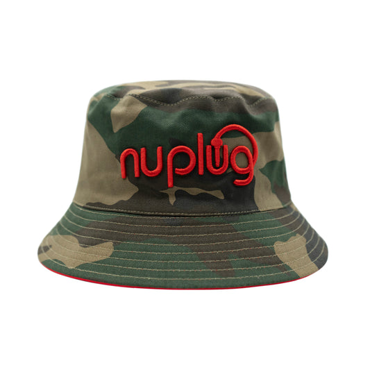 Reversible Camouflage and Red Bucket Hat