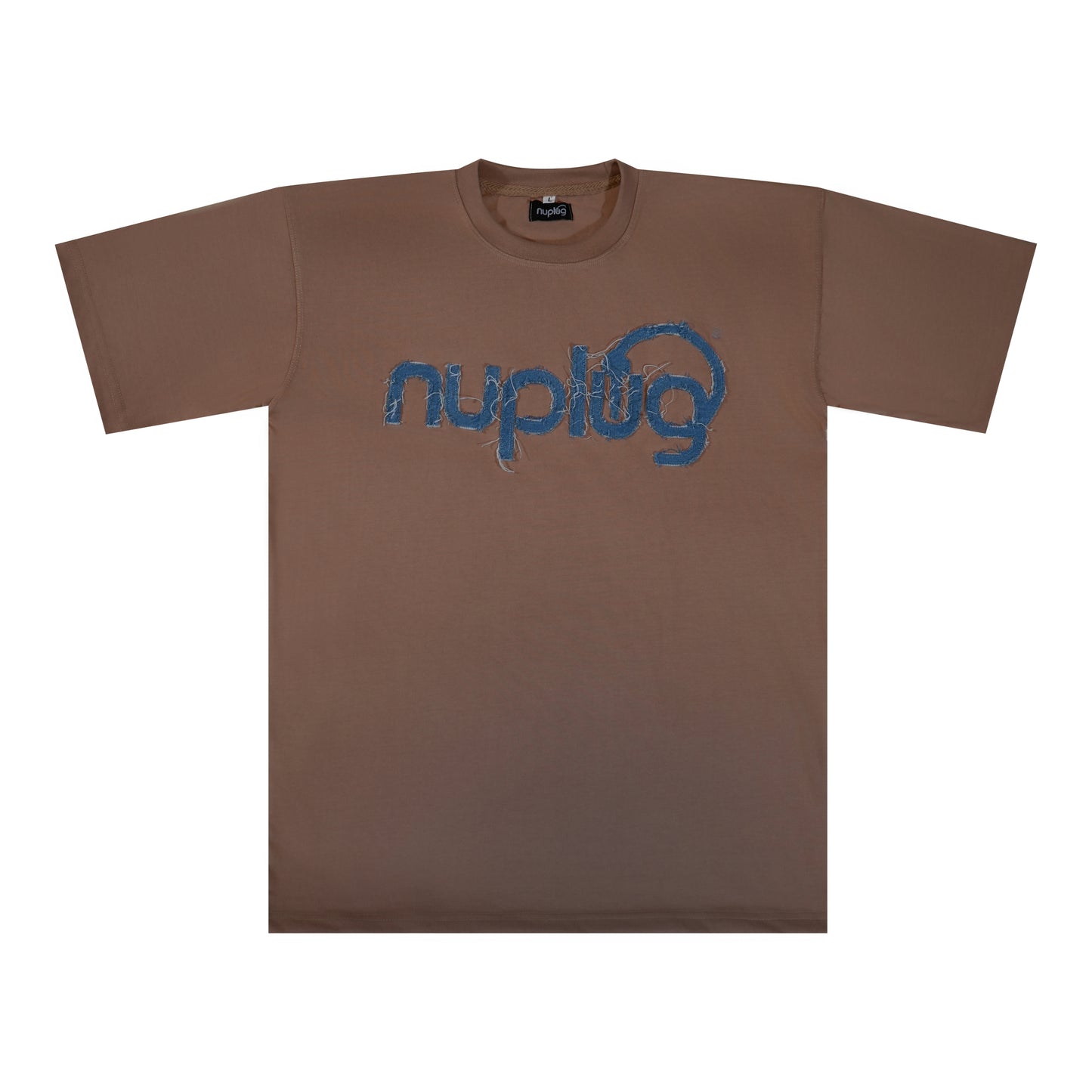 Tan and Blue Distressed T Shirt