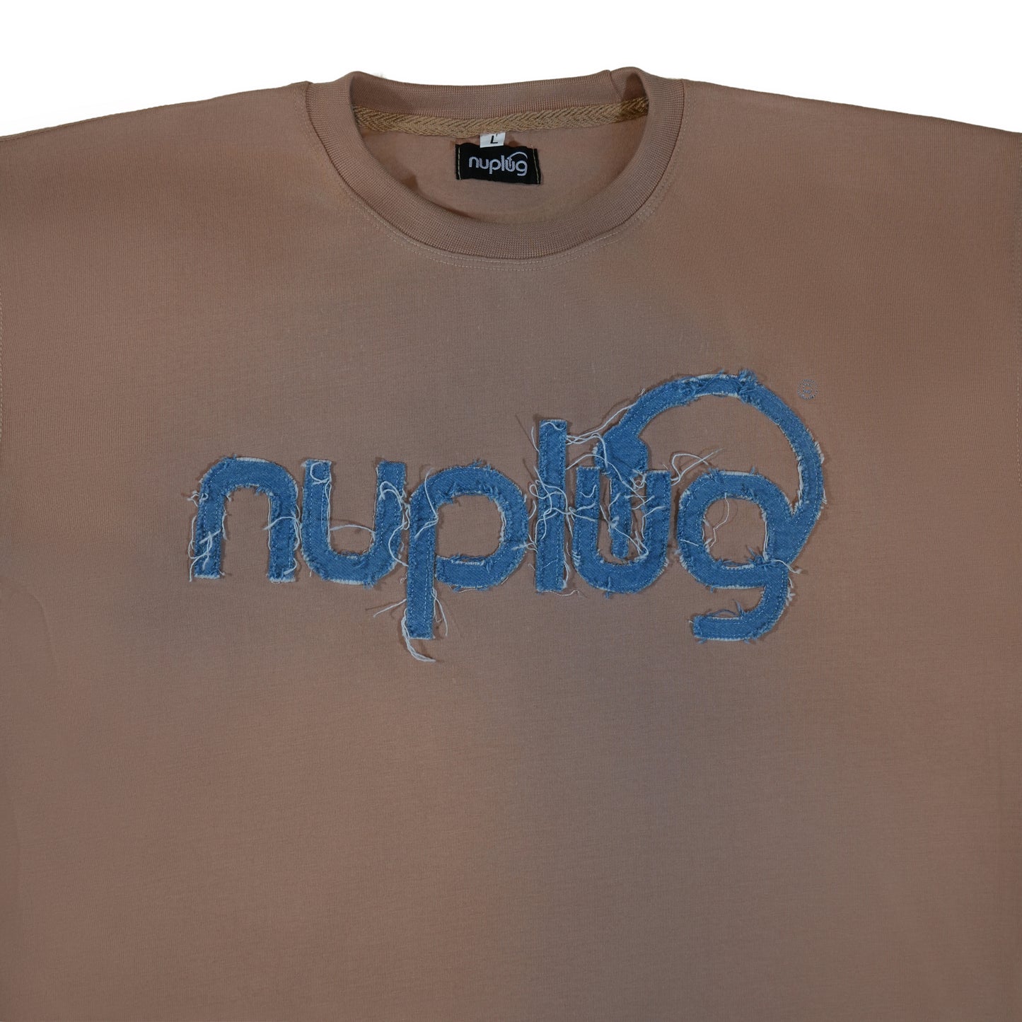 Tan and Blue Distressed T Shirt