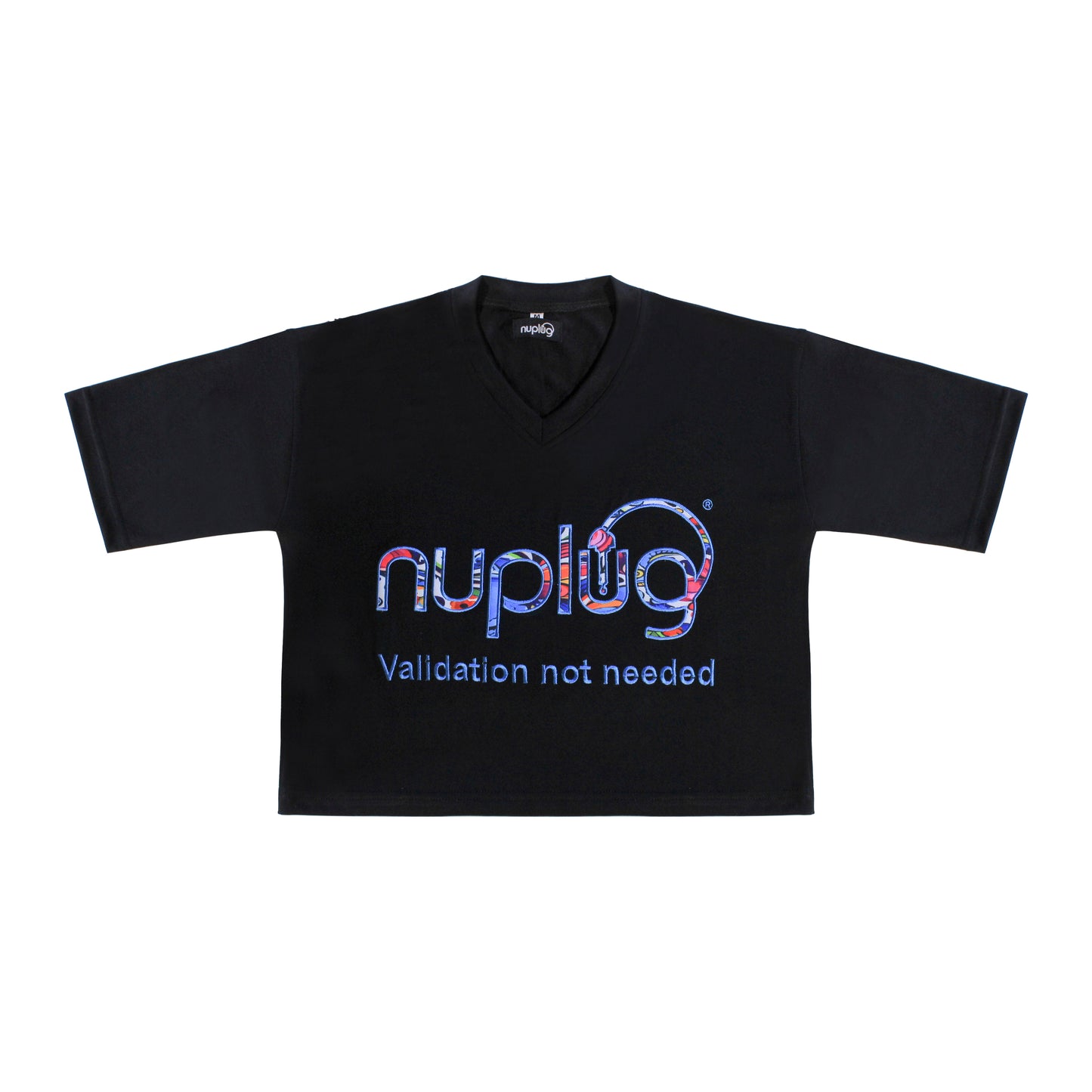 VALIDATION NOT NEEDED… “Black with Blue Design Embroidery ” Crop Top T Shirt