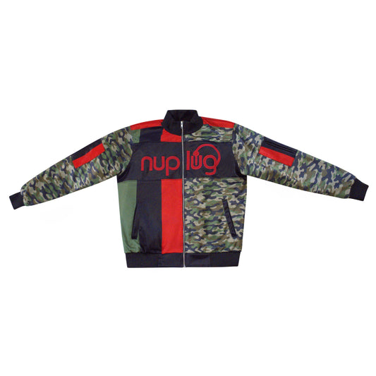 Green Camouflage, Red and Black Jacket