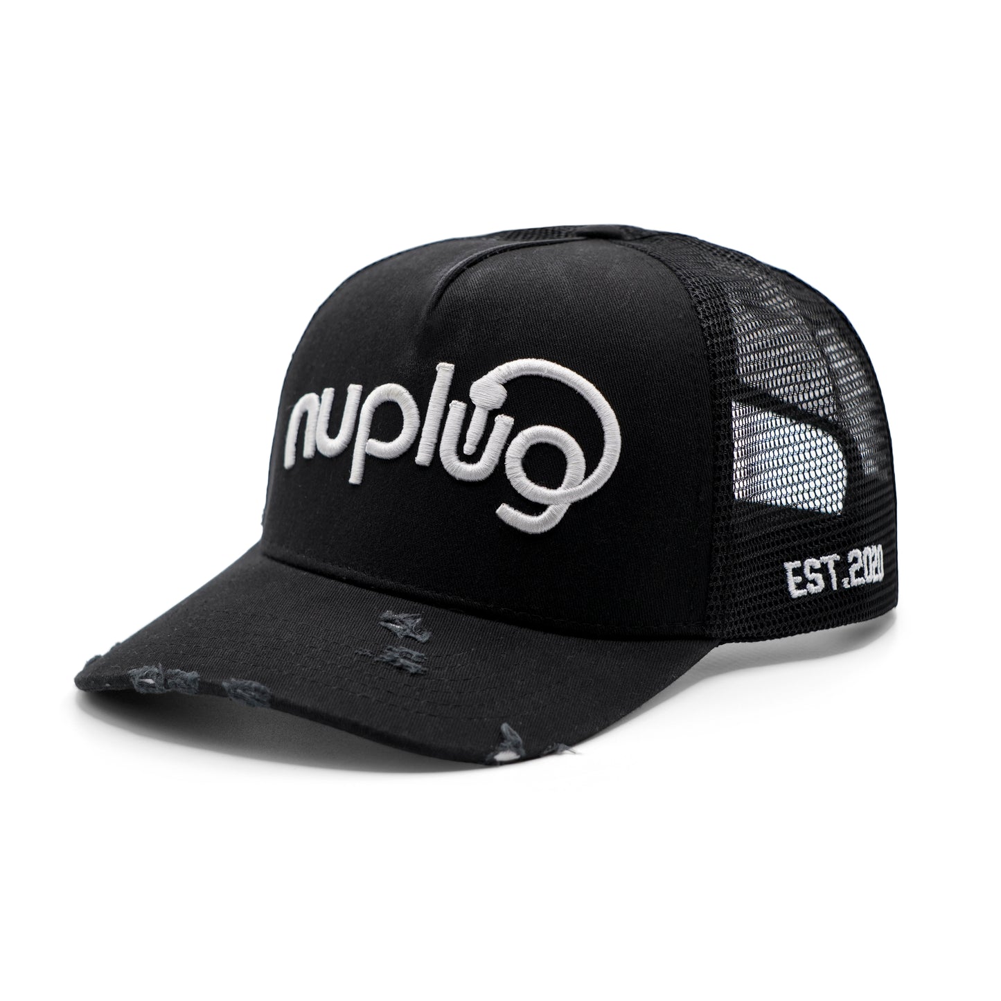 Black and White Distressed Trucker Hat