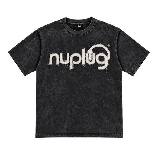 Black Acid Wash and White Distressed T Shirt