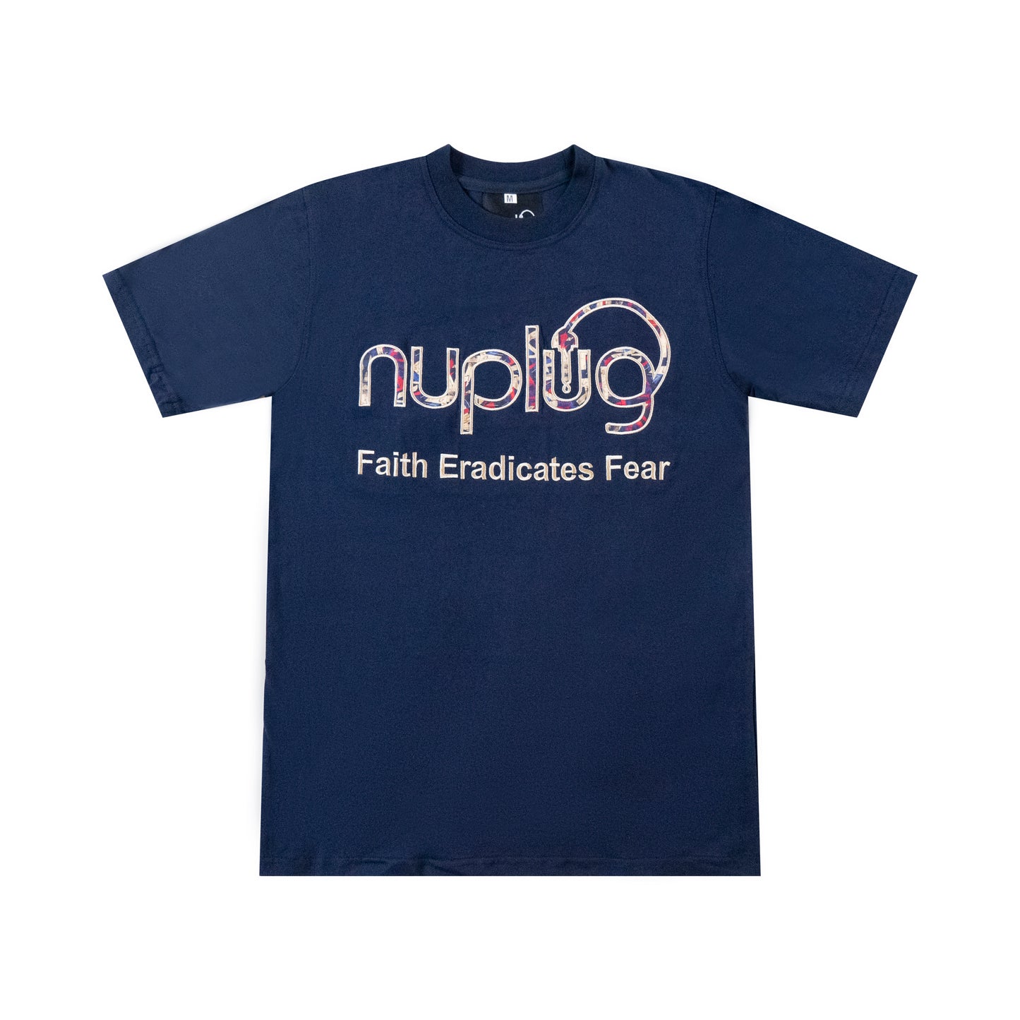 "Faith Eradicates Fear" Navy Blue and Cream T Shirt