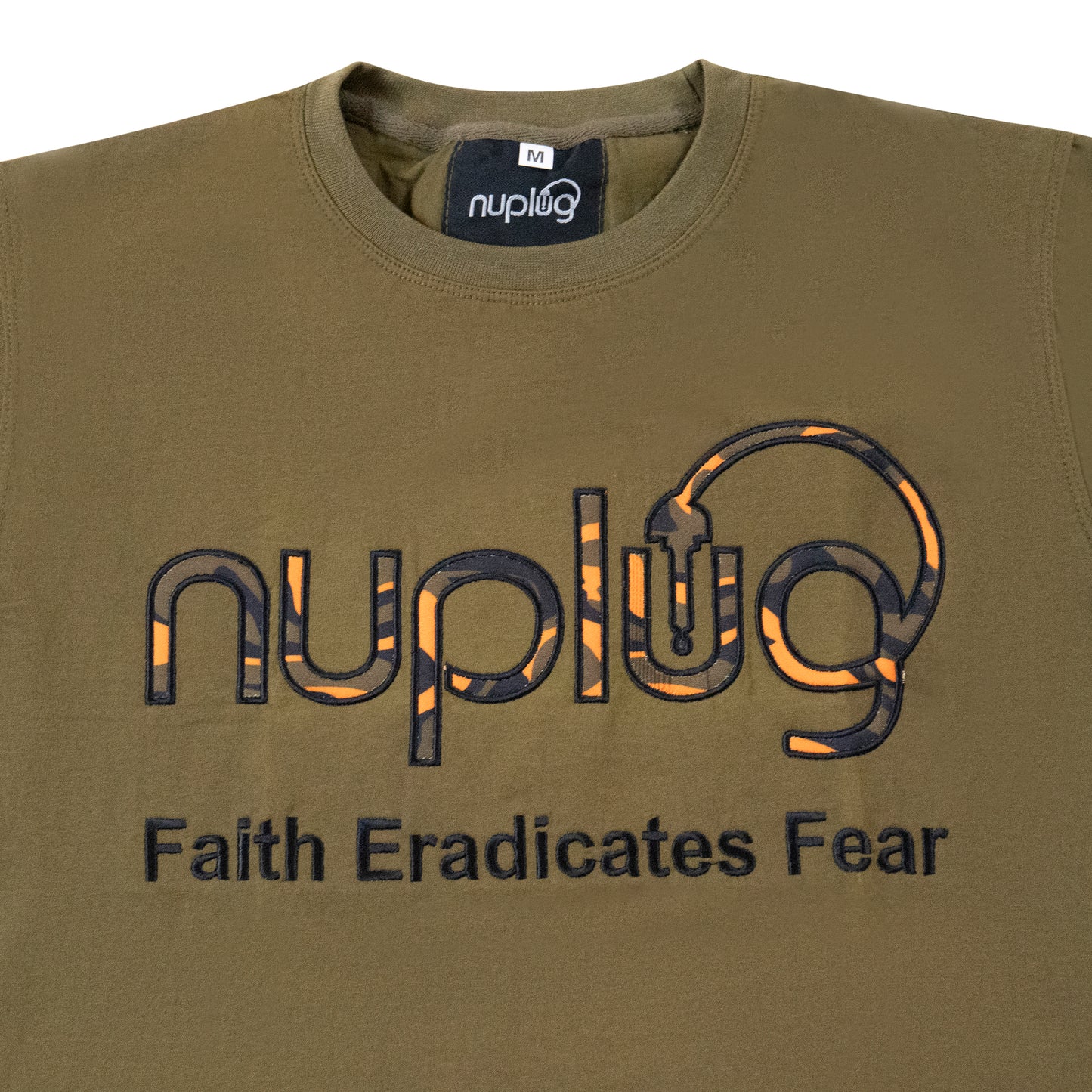 "Faith Eradicates Fear" Olive and Orange T Shirt