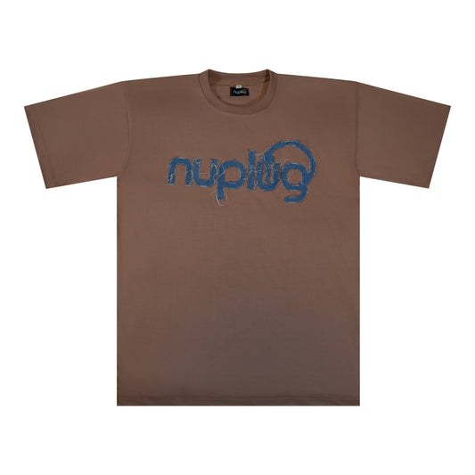 Tan and Blue Distressed T Shirt