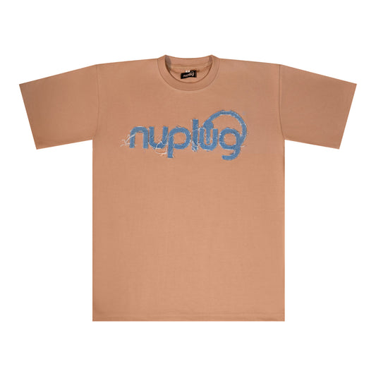 Cream and Jean Distressed T Shirt