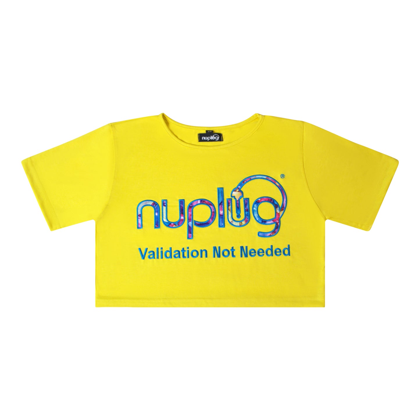 VALIDATION NOT NEEDED… “Yellow with Blue Design Embroidery ” Crop Top T Shirt