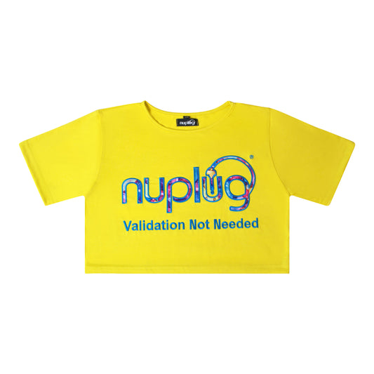 VALIDATION NOT NEEDED… “Yellow with Blue Design Embroidery ” Crop Top T Shirt