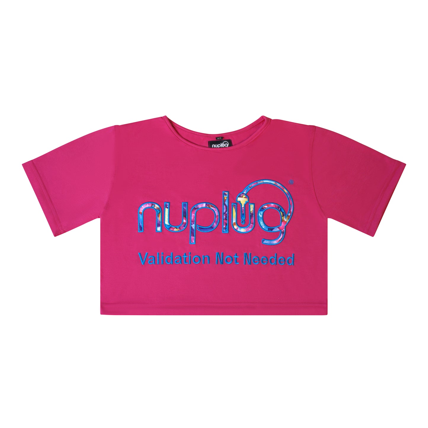 VALIDATION NOT NEEDED… “Hot Pink with Blue Design Embroidery ” Crop Top T Shirt