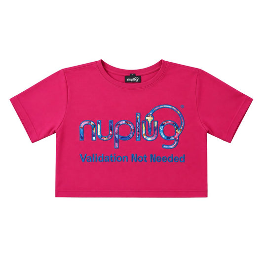 VALIDATION NOT NEEDED… “Hot Pink with Blue Design Embroidery ” Crop Top T Shirt
