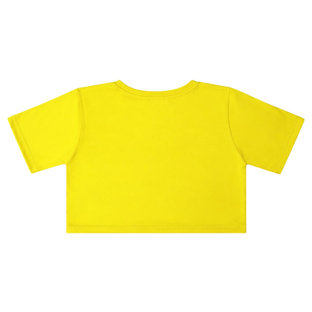 VALIDATION NOT NEEDED… “Yellow with Blue Design Embroidery ” Crop Top T Shirt