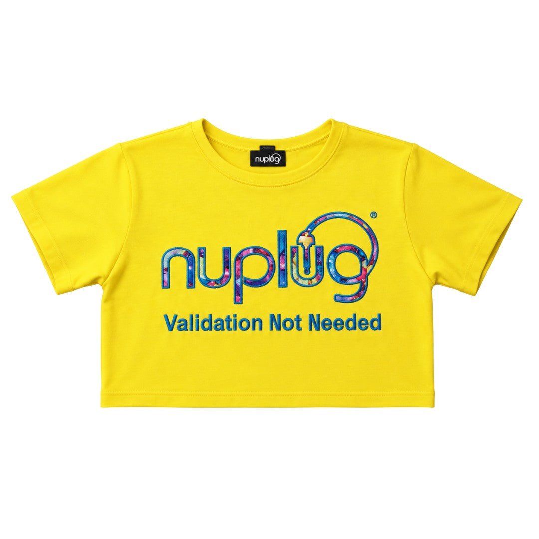 VALIDATION NOT NEEDED… “Yellow with Blue Design Embroidery ” Crop Top T Shirt
