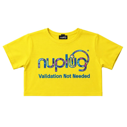VALIDATION NOT NEEDED… “Yellow with Blue Design Embroidery ” Crop Top T Shirt