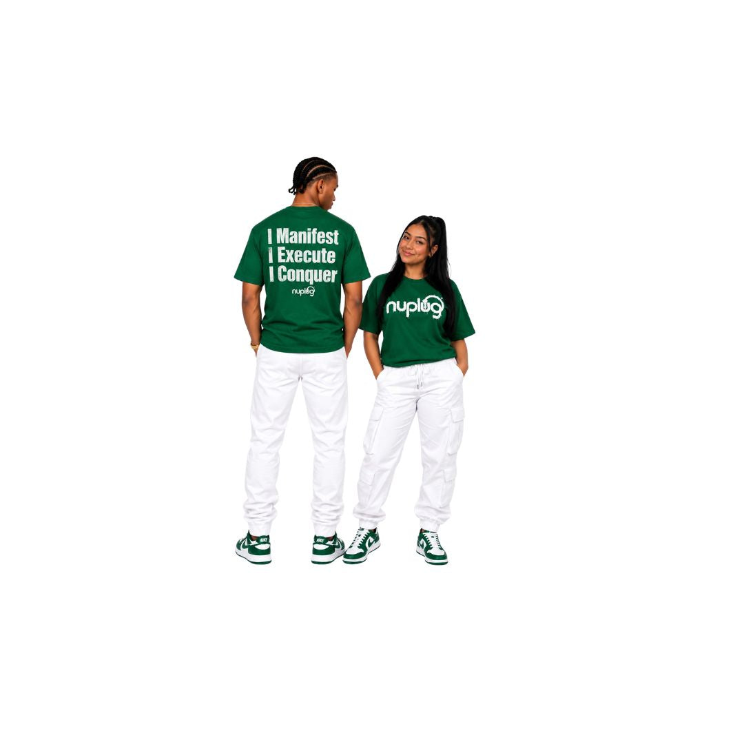 Green and White Distressed T Shirt