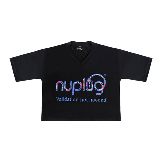 VALIDATION NOT NEEDED… “Black with Blue Design Embroidery ” Crop Top T Shirt