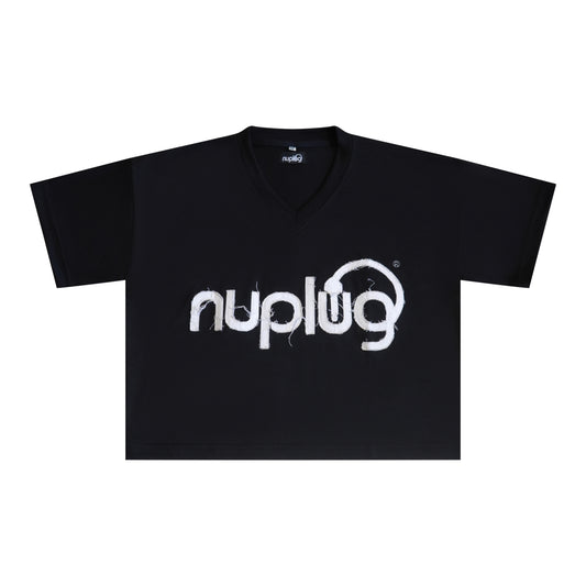 Black and White Distressed Crop Top T Shirt