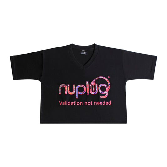 VALIDATION NOT NEEDED… “Black with Pink Design Embroidery ” Crop Top T Shirt