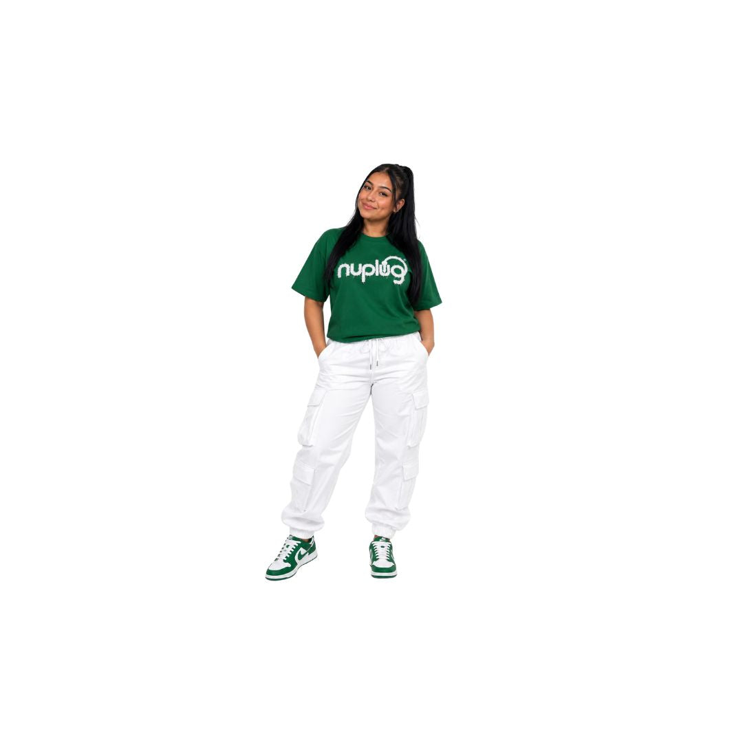 Green and White Distressed T Shirt