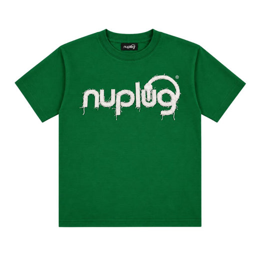 Green and White Distressed T Shirt