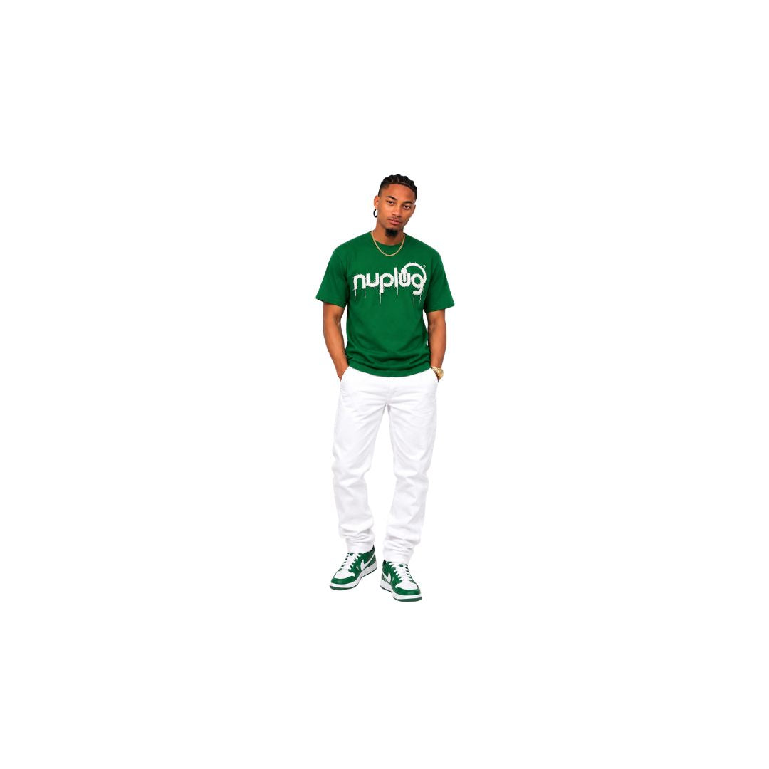 Green and White Distressed T Shirt